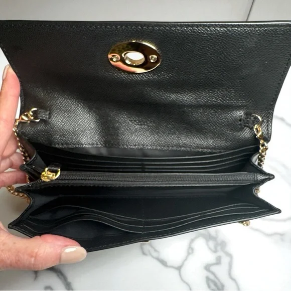 Coach Leather Turnlock Chain Clutch Horse & Carriage Embossed Hardware NEW - Picture 6 of 16